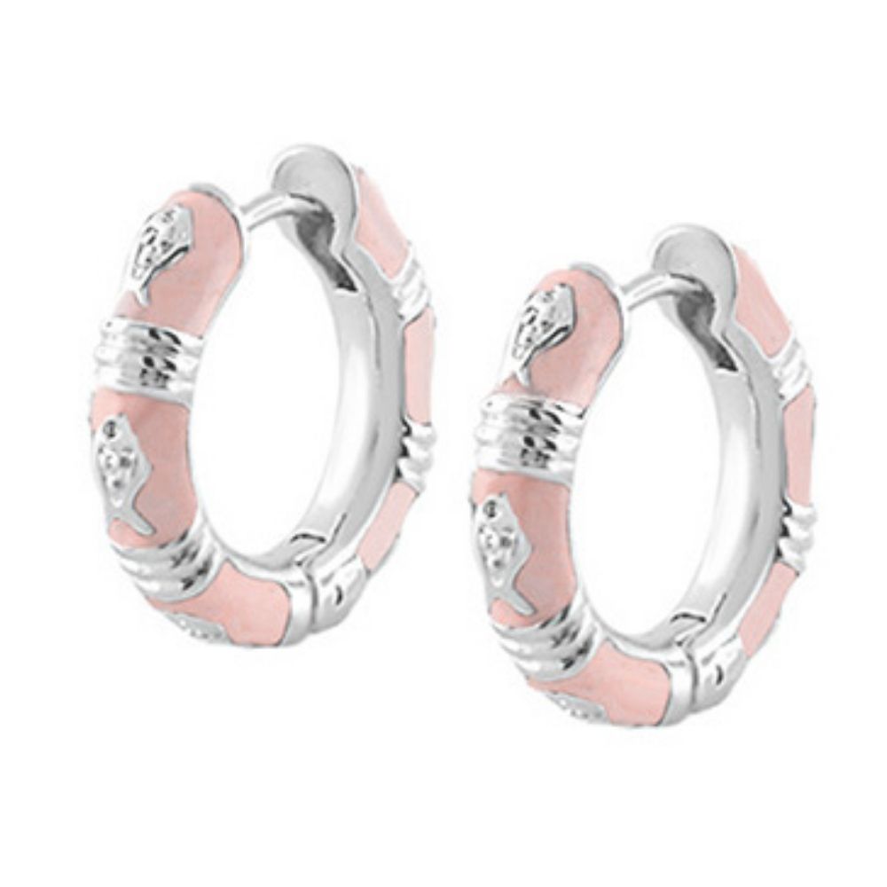 Ocean Love Huggies earrings in pink enamel with silver-tone trim, Lauren G Adams collection on Tampa Home & Garden Store