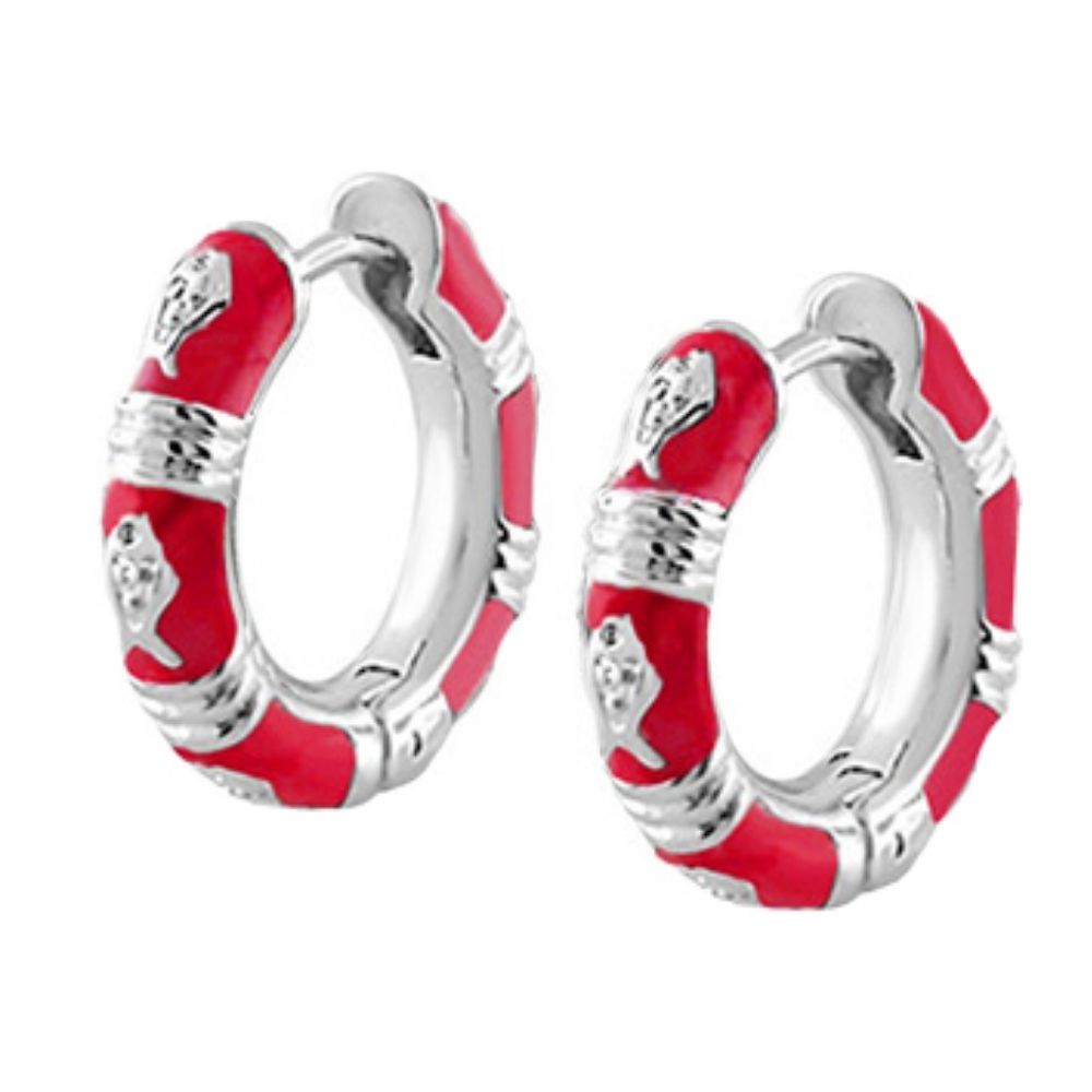 Ocean Love Huggies hoop earrings in red enamel with silver trim by Lauren G Adams on Tampa Home & Garden Store