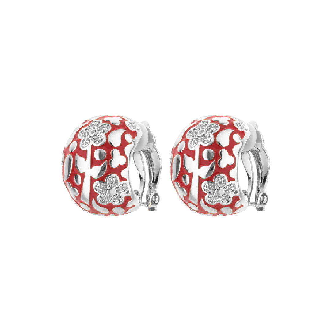 Flowers by Orly Dome Earrings red enamel hoops with floral cutouts by Lauren G Adams pair on Tampa Home & Garden Store