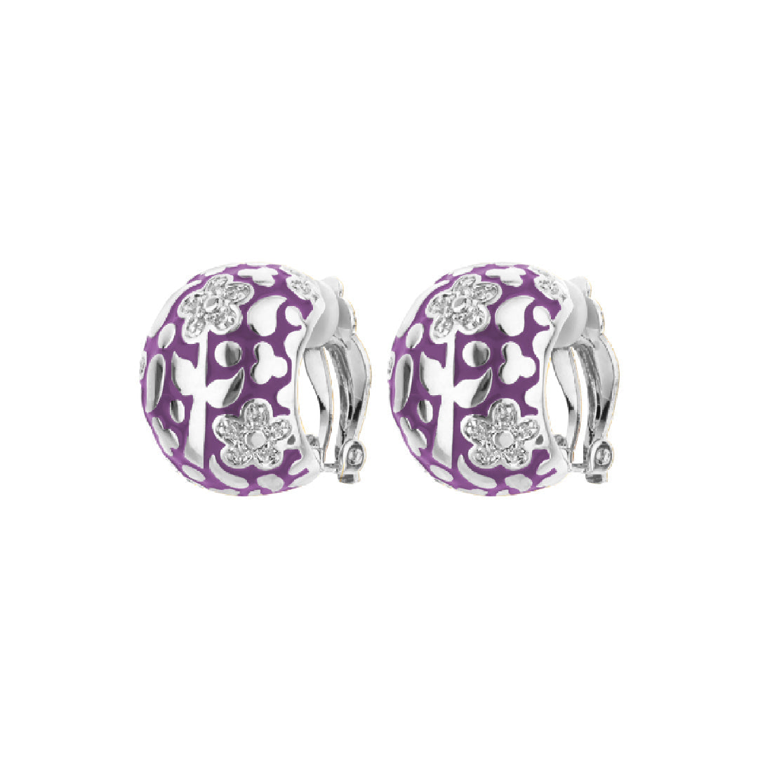 Flowers by Orly Dome Earrings purple enamel with crystal floral accents Lauren G Adams pair on Tampa Home & Garden Store