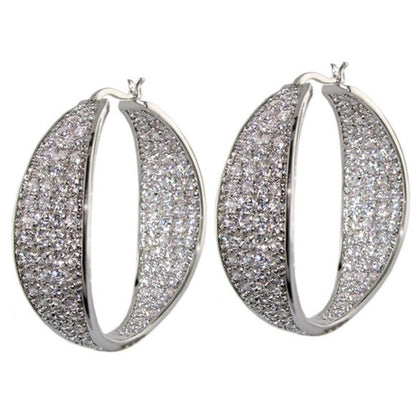 Pave Hoop Earrings Bold Dome, silver-tone hoops encrusted with pavé crystals, pair on Tampa Home & Garden Store