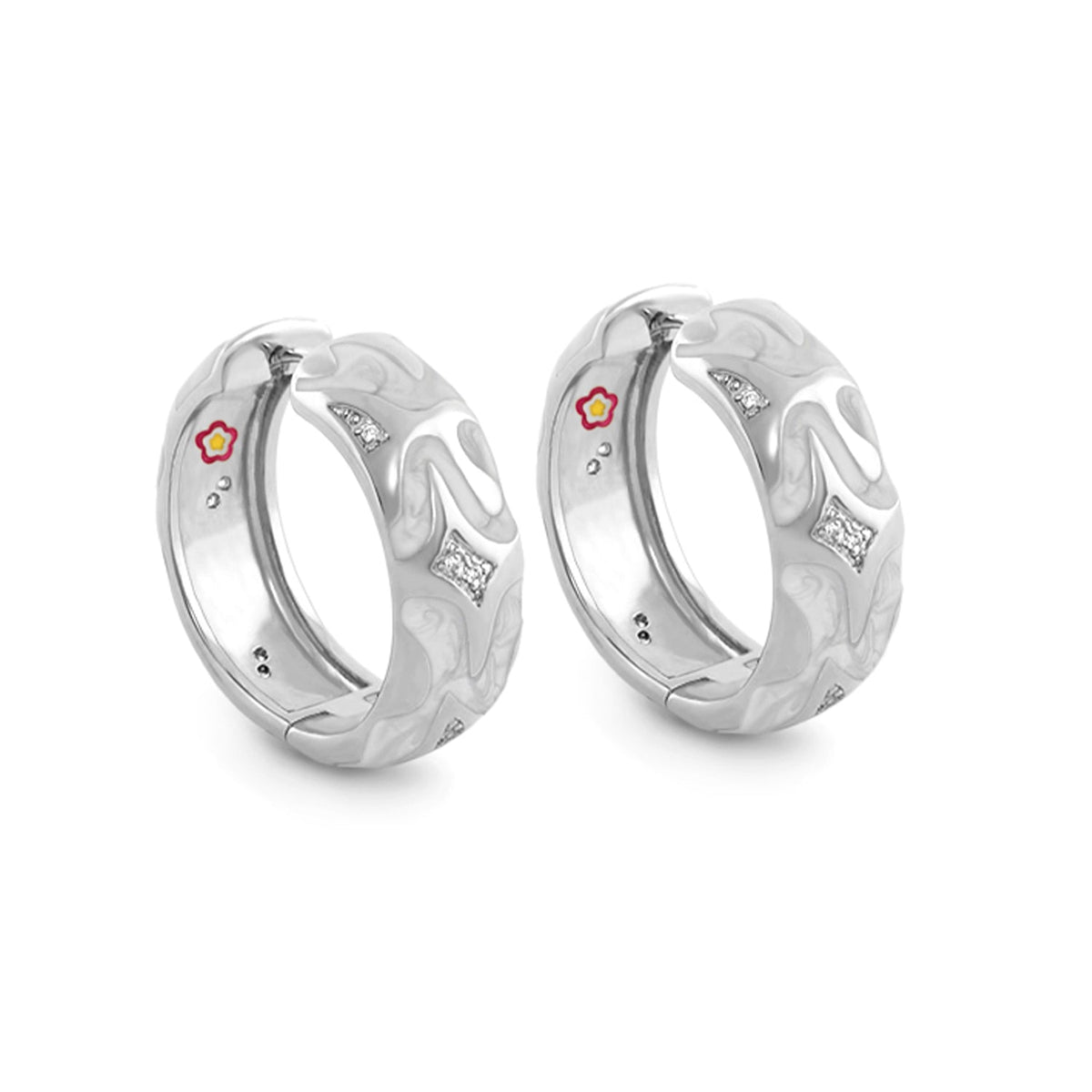 Swirl Tattoo Earrings silver-tone hoops with engraved swirl and crystal accents, red enamel on Tampa Home & Garden Store