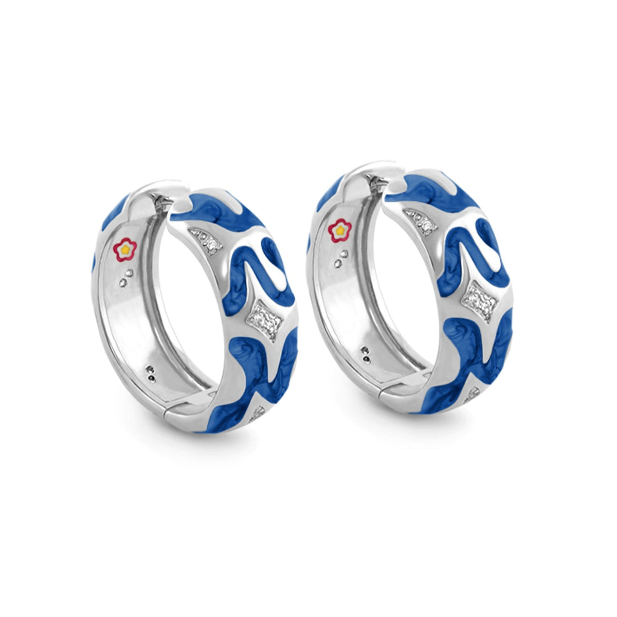 Swirl Tattoo Earrings blue and white enamel hoop pair with rhinestones by Lauren G Adams on Tampa Home & Garden Store