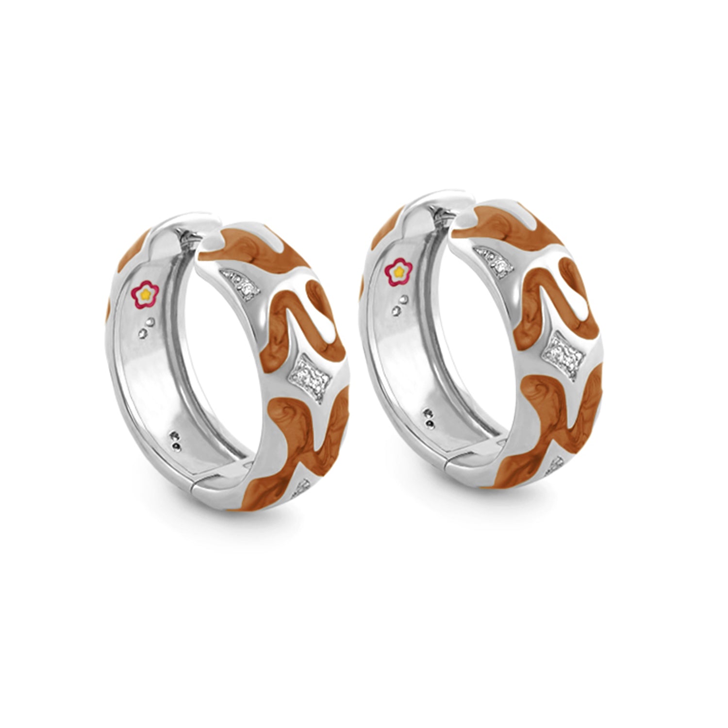 Swirl Tattoo Earrings, hoops with orange enamel swirls and crystals by Lauren G Adams, 2pc on Tampa Home & Garden Store