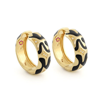 Swirl Tattoo Earrings gold-tone hoops with black enamel swirl by Lauren G Adams 2 earrings on Tampa Home & Garden Store