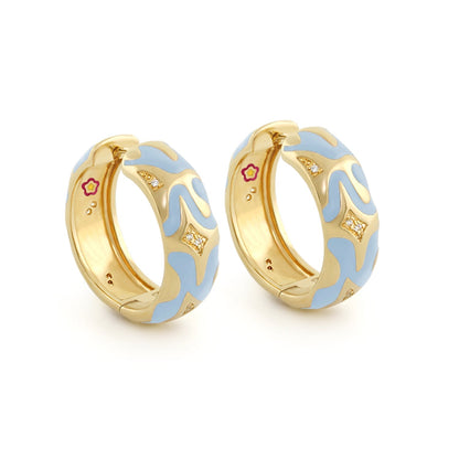 Swirl Tattoo Earrings pair in gold with blue enamel and diamond accents by Lauren G Adams on Tampa Home & Garden Store