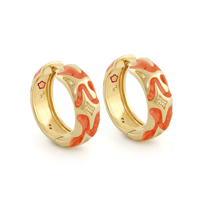 Swirl Tattoo Earrings gold-tone hoops with coral enamel swirl and diamond accents Lauren G Adams on Tampa Home & Garden Store