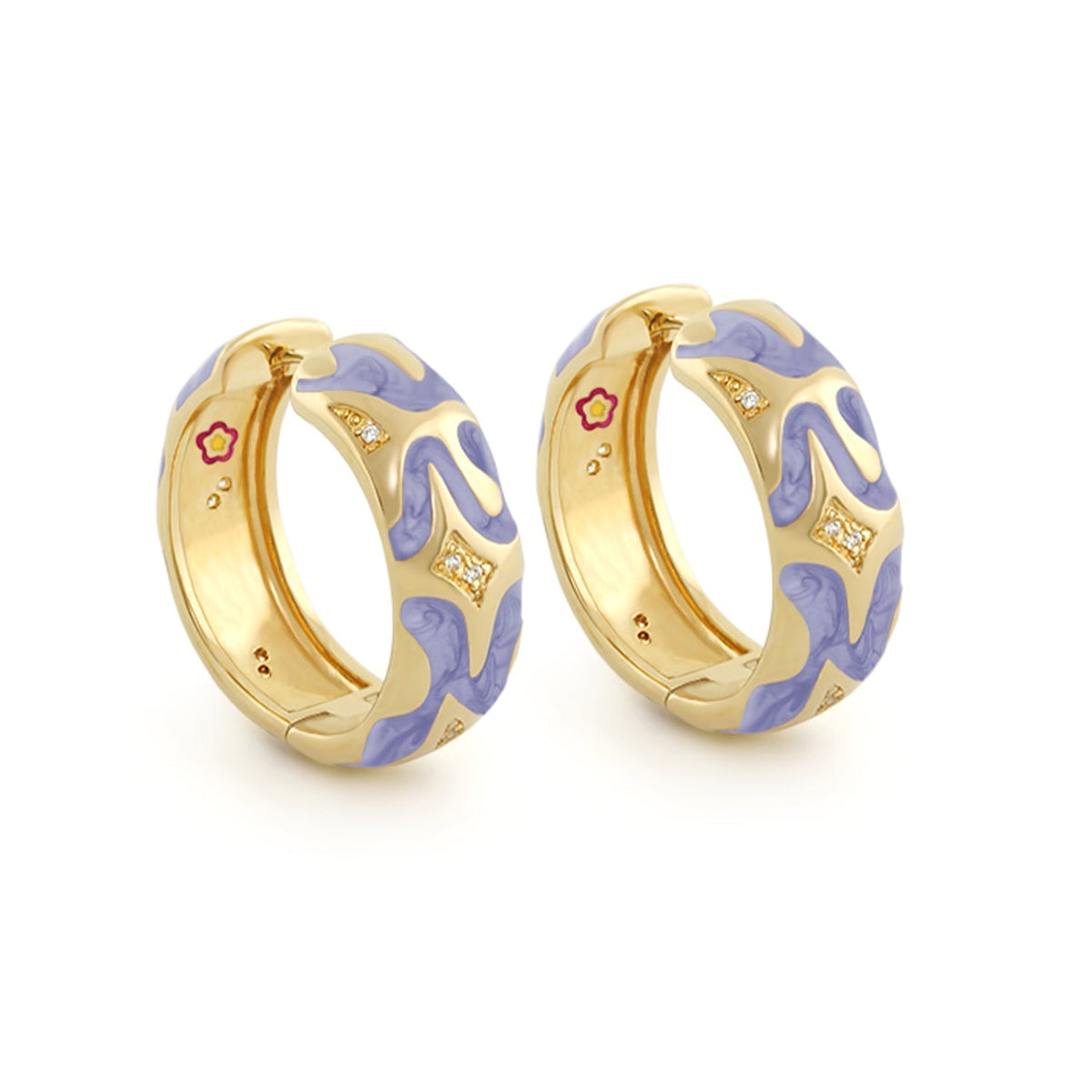 Swirl Tattoo Earrings gold lavender enamel swirls and diamond accents by Lauren G Adams, 2pc on Tampa Home & Garden Store