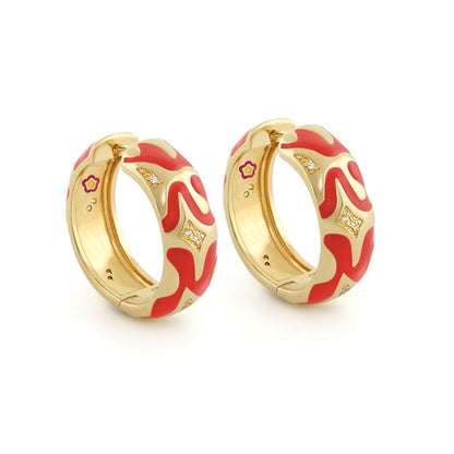 Swirl Tattoo Earrings gold-tone hoops with red enamel swirl, diamond accents by Lauren G Adams on Tampa Home & Garden Store