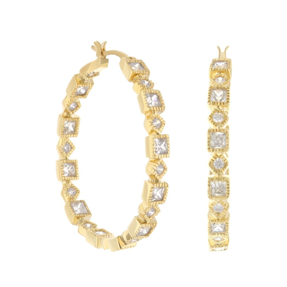 Pave Hoop Earrings pair in gold with square-cut stones by Lauren G Adams on Tampa Home & Garden Store