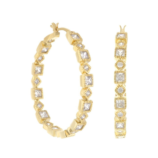 Pave Hoop Earrings pair in gold with square-cut stones by Lauren G Adams on Tampa Home & Garden Store