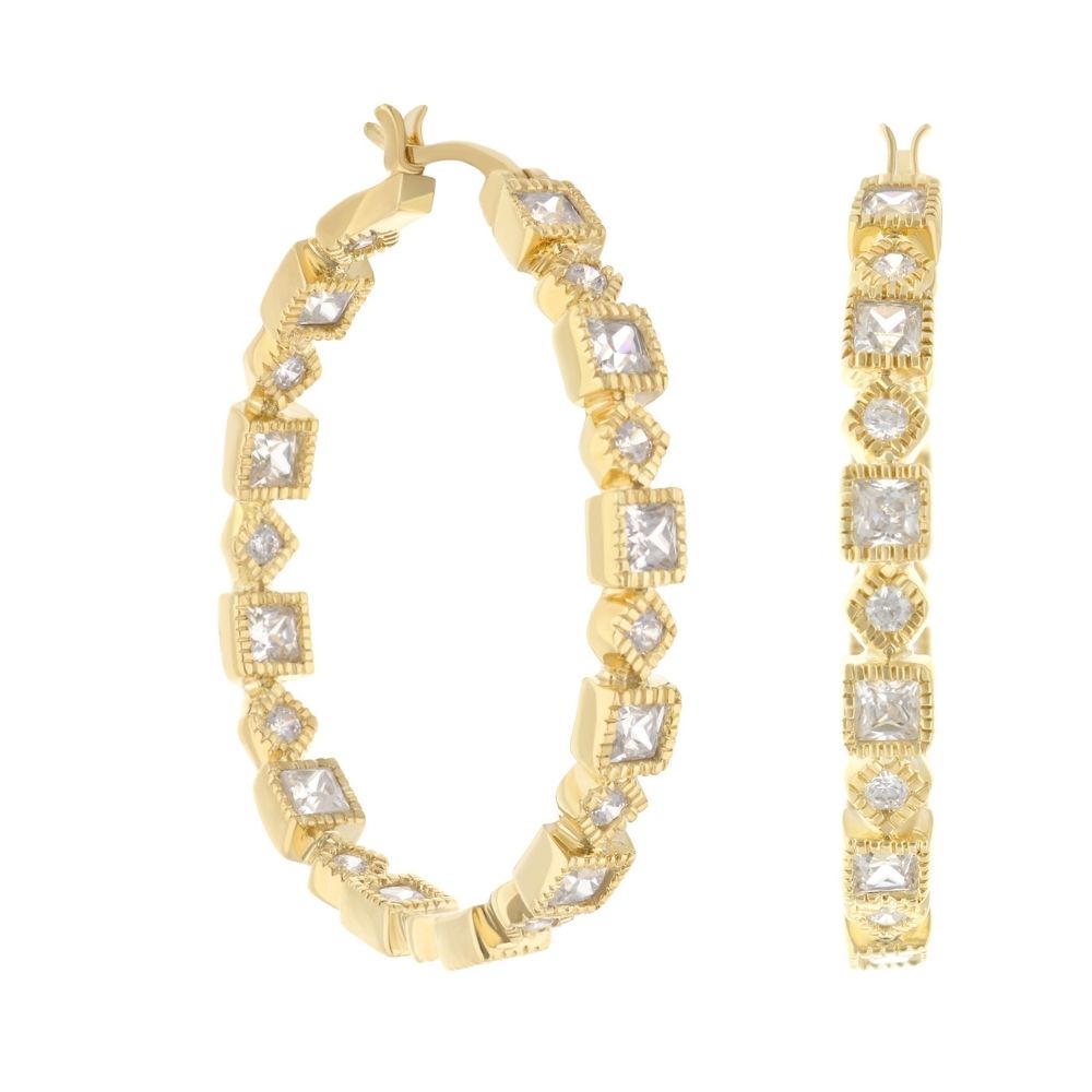 Gold pave hoop earrings Lauren G Adams with square stones, 2 on Tampa Home & Garden Store