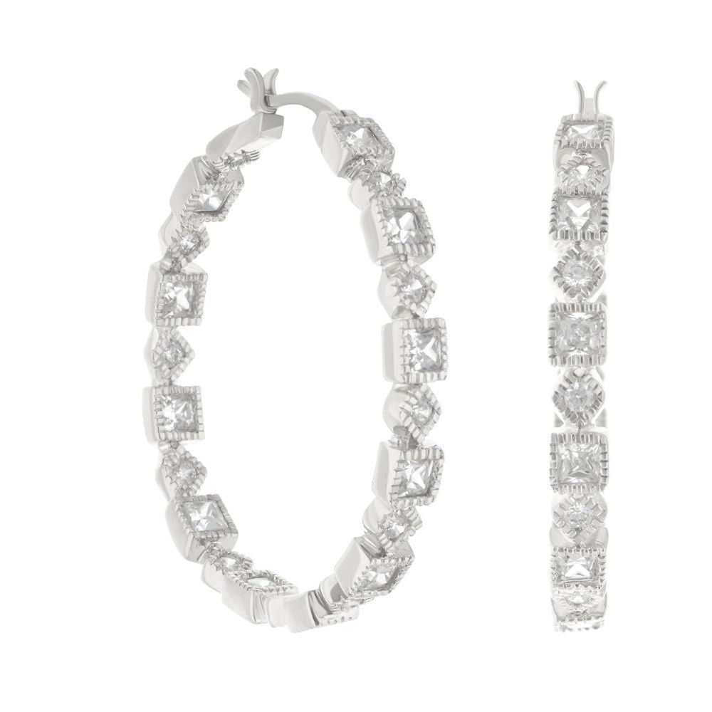 Pair of pave hoop earrings by Lauren G Adams, silver-tone with square crystal pavé on Tampa Home & Garden Store