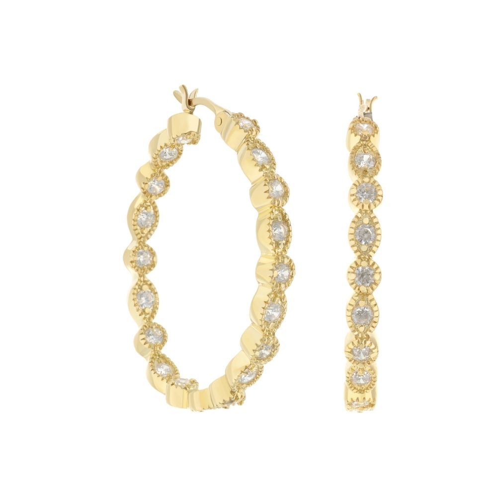 Pave hoop earrings gold-tone by Lauren G Adams, diamond-studded pair on Tampa Home & Garden Store