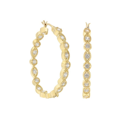 Pave hoop earrings gold-tone by Lauren G Adams, diamond-studded pair on Tampa Home & Garden Store