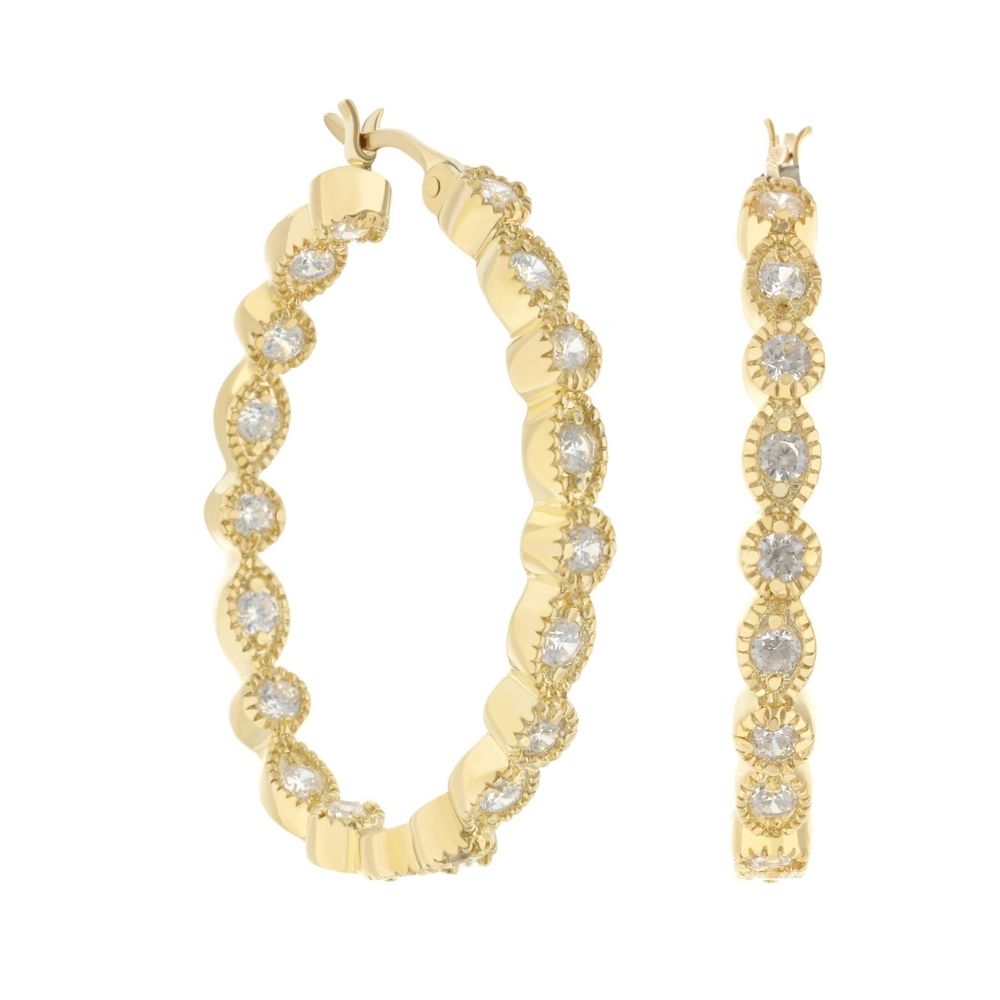Pave hoop earrings by Lauren G Adams, gold-tone with clear pave crystals, pair on Tampa Home & Garden Store