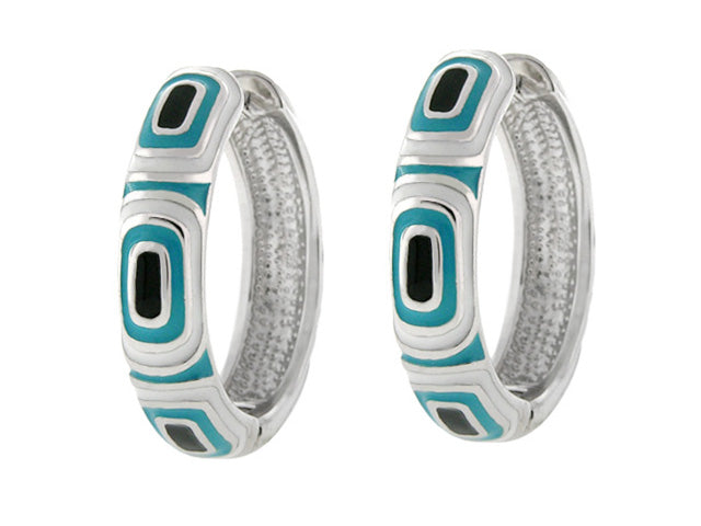 Modern Art Earring pair, turquoise enamel on silver hoops, Lauren G Adams on Tampa Home & Garden Store