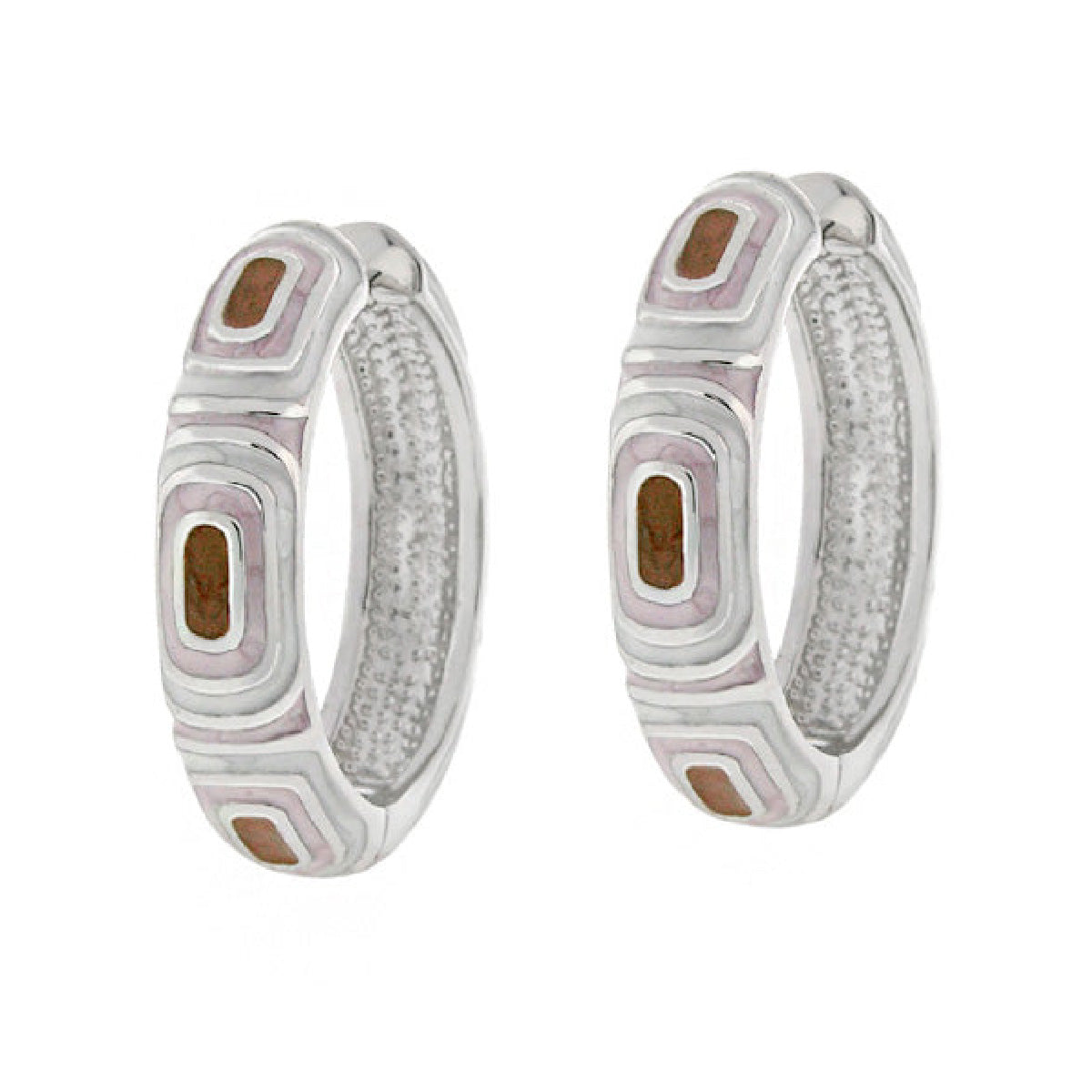 Modern Art Enamel Hoop Earrings, Lauren G Adams, pink and brown geometric enamel pattern, pair on Tampa Home & Garden Store