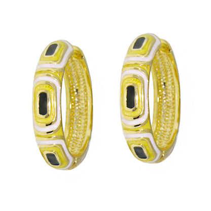 Modern Art Earring enamel hoop pair in yellow, white, black geometric pattern, Lauren G Adams on Tampa Home & Garden Store
