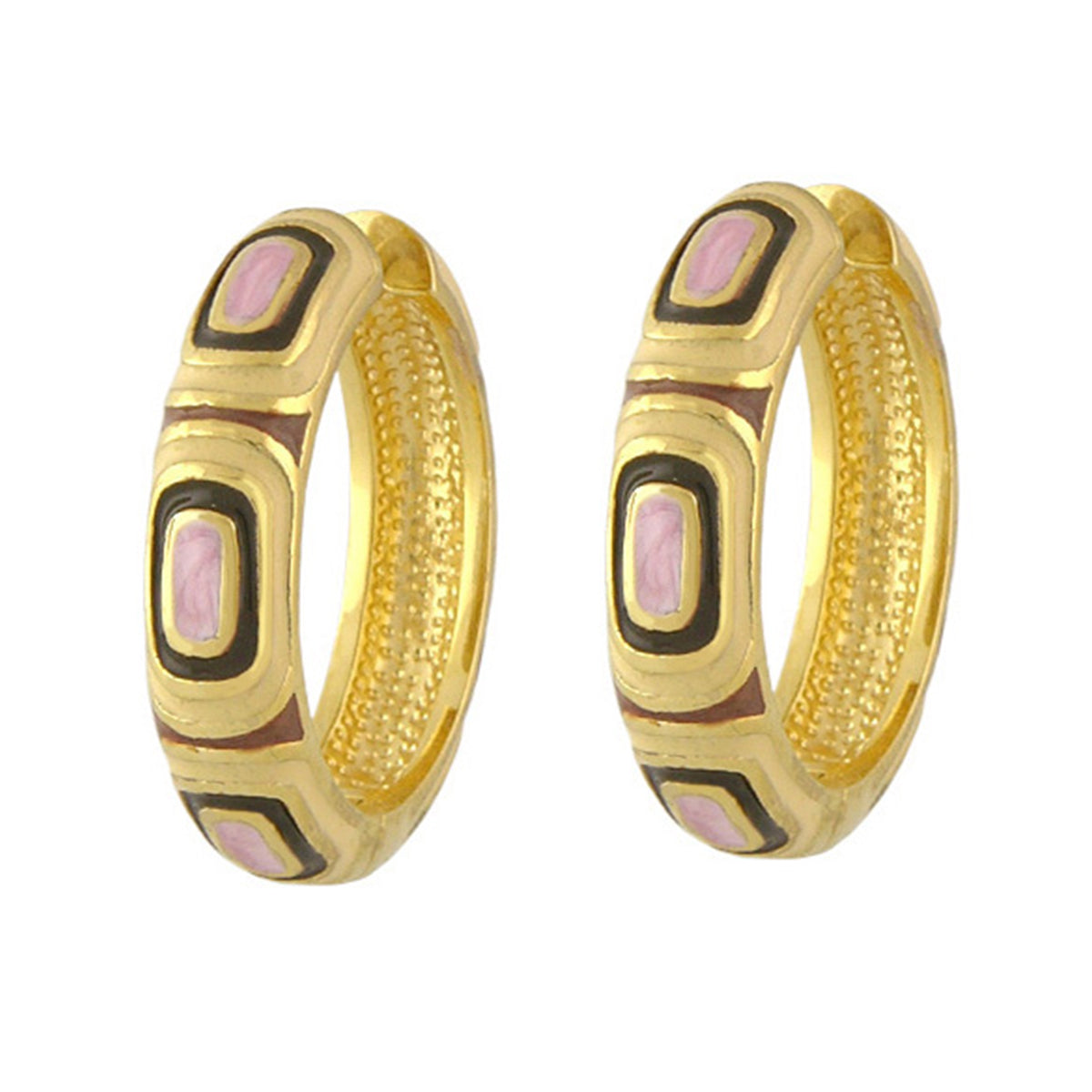 Modern Art Enamel Hoop Earrings by Lauren G Adams, gold-tone hoops with pink enamel on Tampa Home & Garden Store