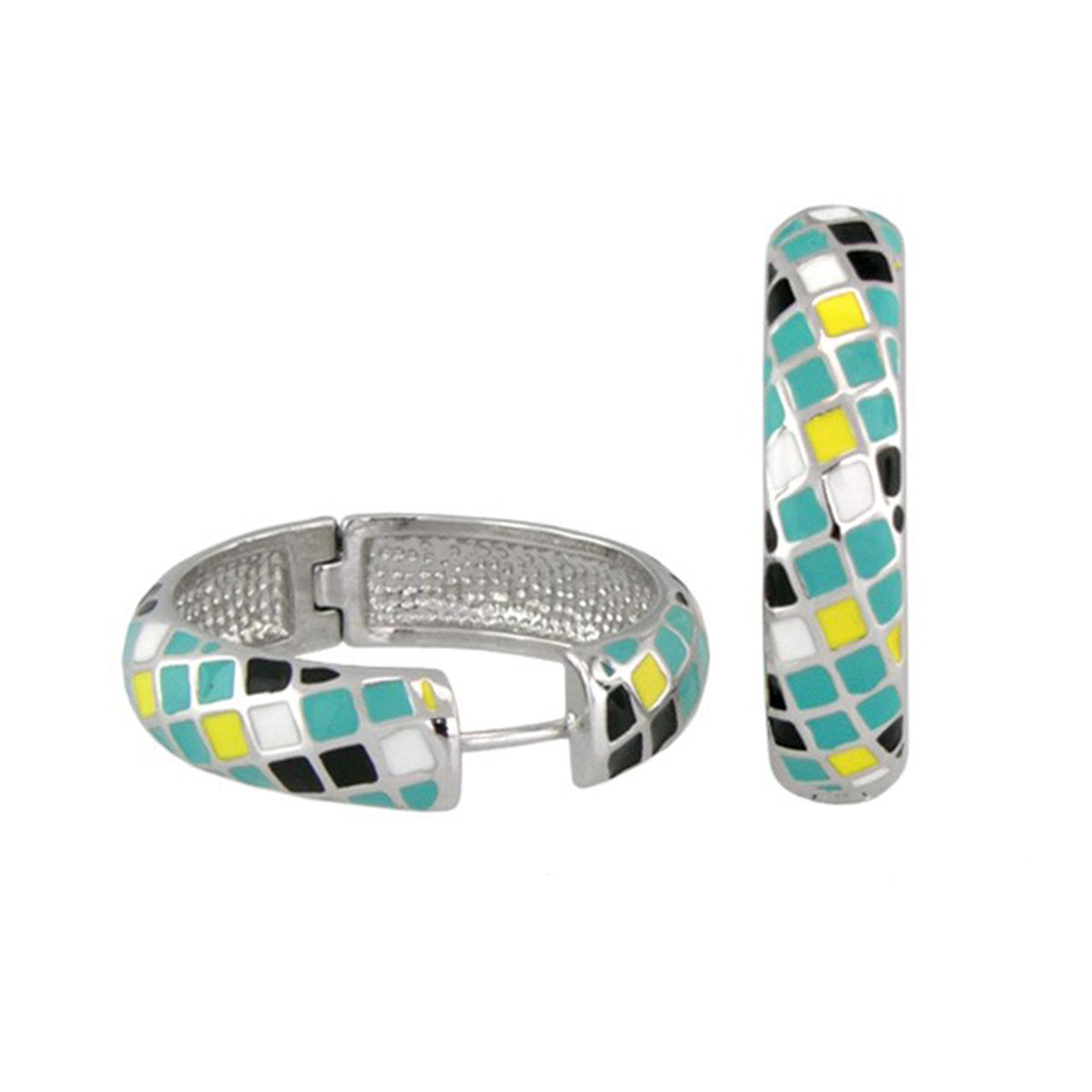 Sundial enamel hoop earrings pair by Lauren G Adams with turquoise mosaic on silver hoops on Tampa Home & Garden Store