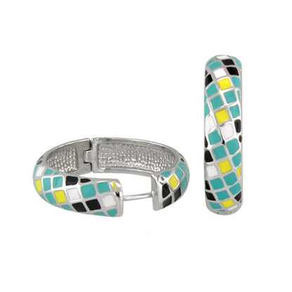 Sundial enamel hoop earrings pair by Lauren G Adams with turquoise mosaic on silver hoops on Tampa Home & Garden Store