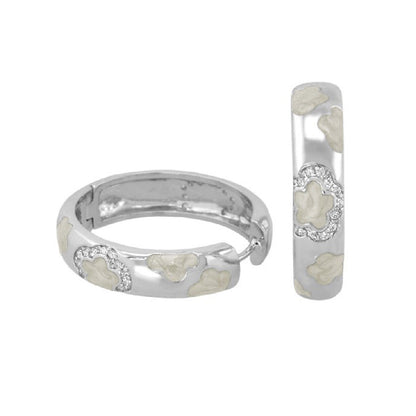 Lauren G Adams Dancing Daisy Enamel Hoop Earrings; two silver huggie hoops with daisies on Tampa Home & Garden Store
