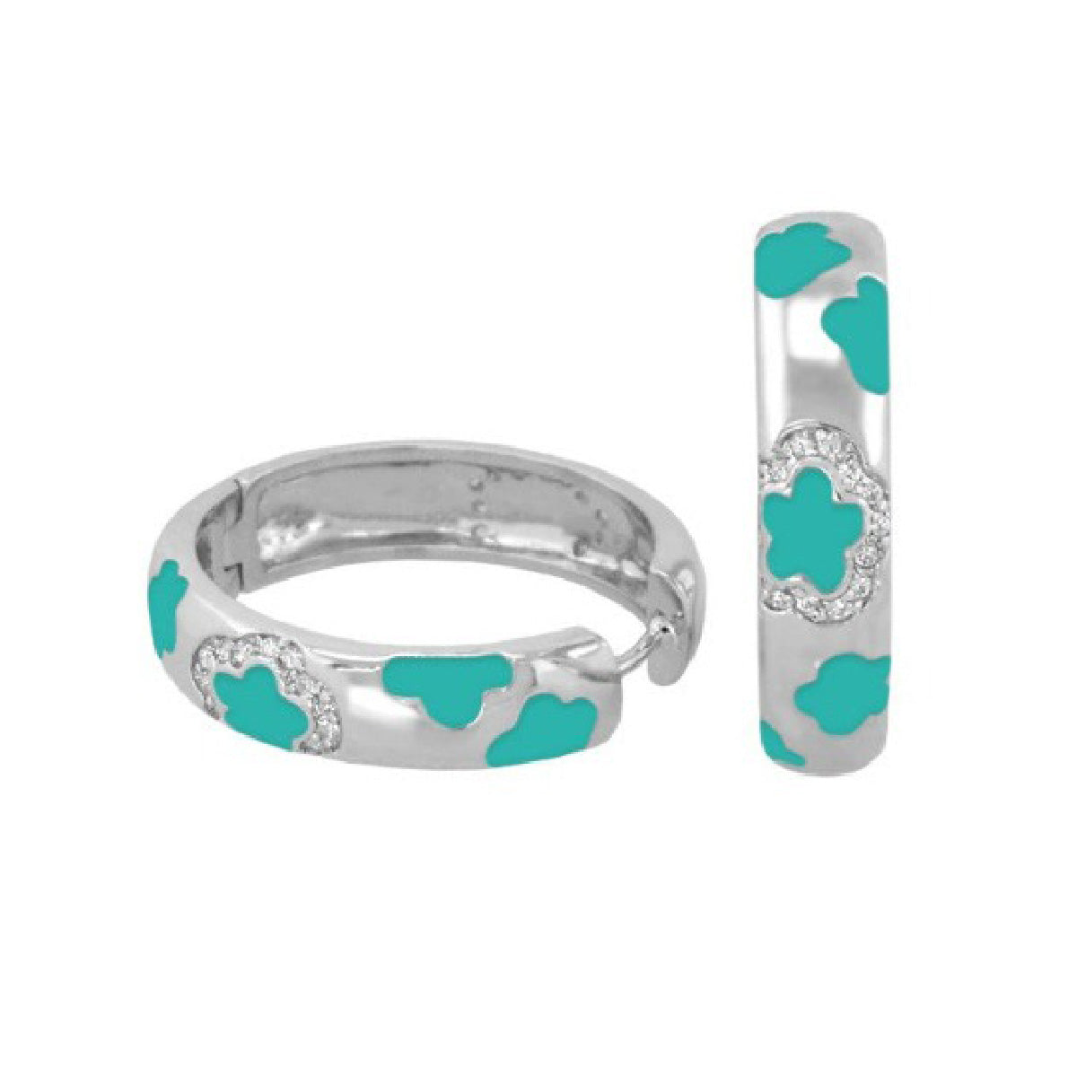 Dancing Daisy Huggie earrings teal enamel clover pavé accents Lauren G Adams, 2pcs on Tampa Home & Garden Store