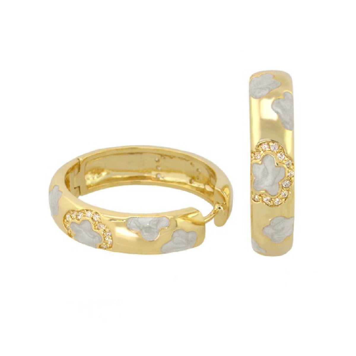 Dancing Daisy enamel hoop earrings pair in gold with white cloud daisies by Lauren G Adams on Tampa Home & Garden Store