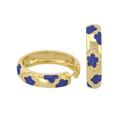 Gold-tone enamel hoop earrings with blue daisy petals and crystal accent by Lauren G Adams on Tampa Home & Garden Store