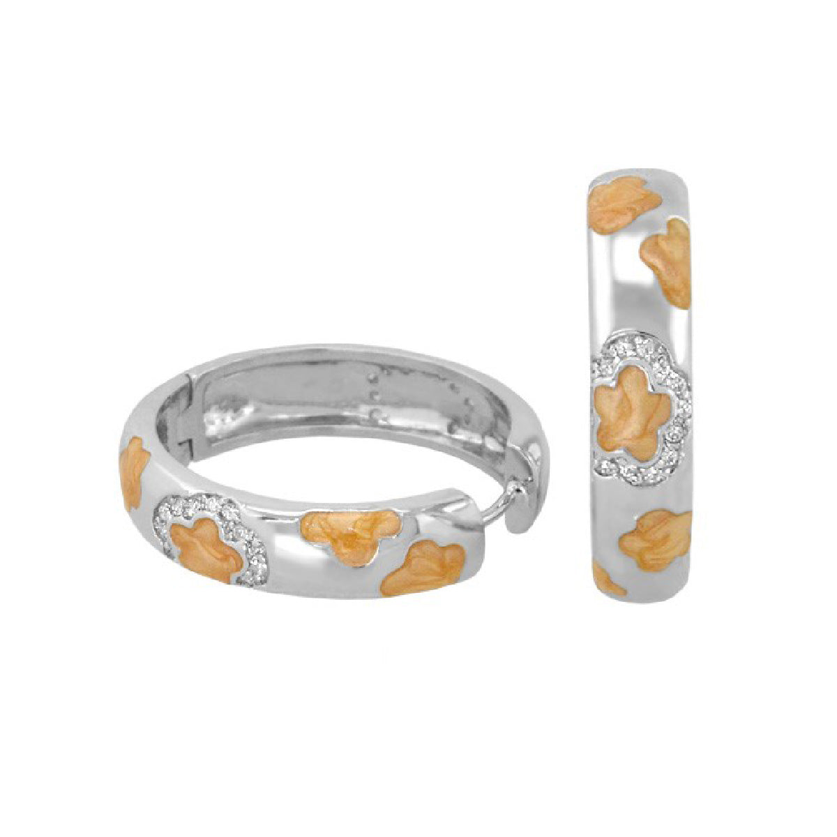 Dancing Daisy Earrings silver enamel hoops pair by Lauren G Adams with yellow daisies on Tampa Home & Garden Store