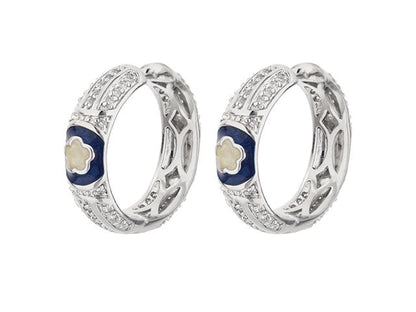Dancing Daisy Enamel Hoop Earrings pair pavé huggie with blue enamel daisy on Tampa Home & Garden Store