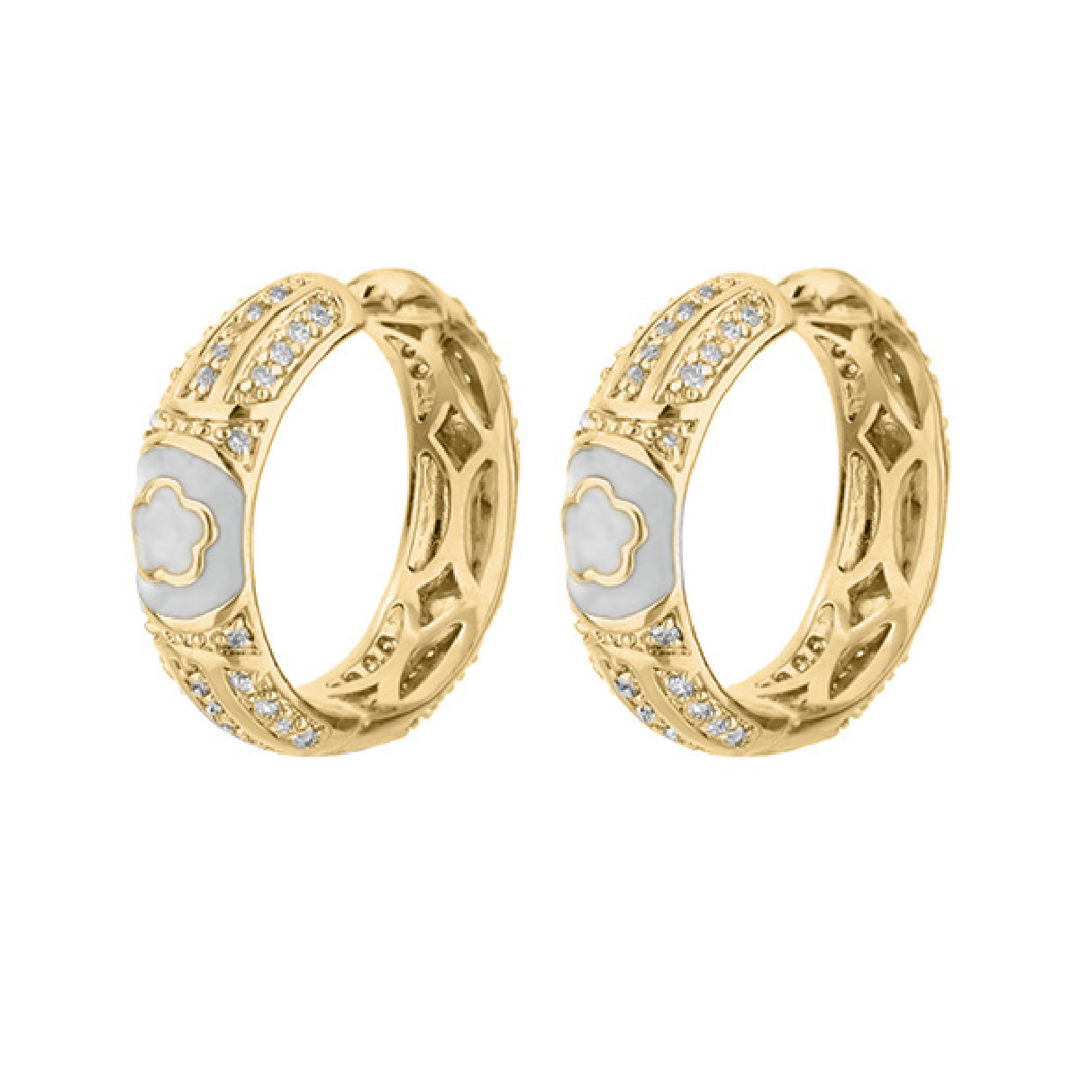 Dancing Daisy Earrings by Lauren G Adams - gold-tone enamel pavé hoops with clover center on Tampa Home & Garden Store