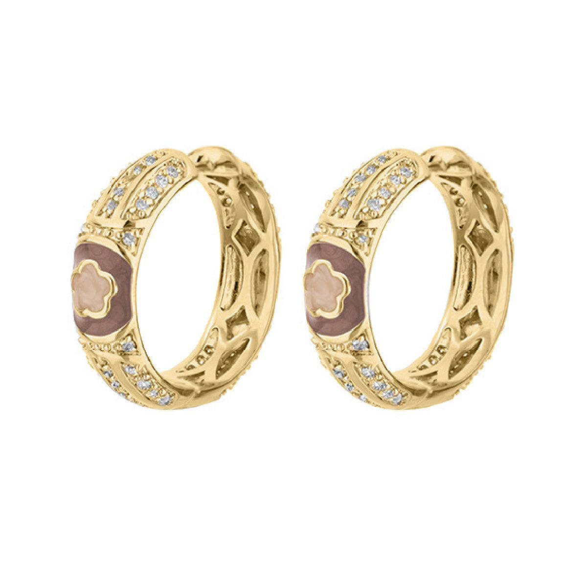 Dancing Daisy Enamel Hoop Earrings by Lauren G Adams, pavé flower huggies in gold-tone on Tampa Home & Garden Store