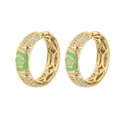 Dancing Daisy Enamel Hoop Earrings, pavé hoops with green enamel pair on Tampa Home & Garden Store