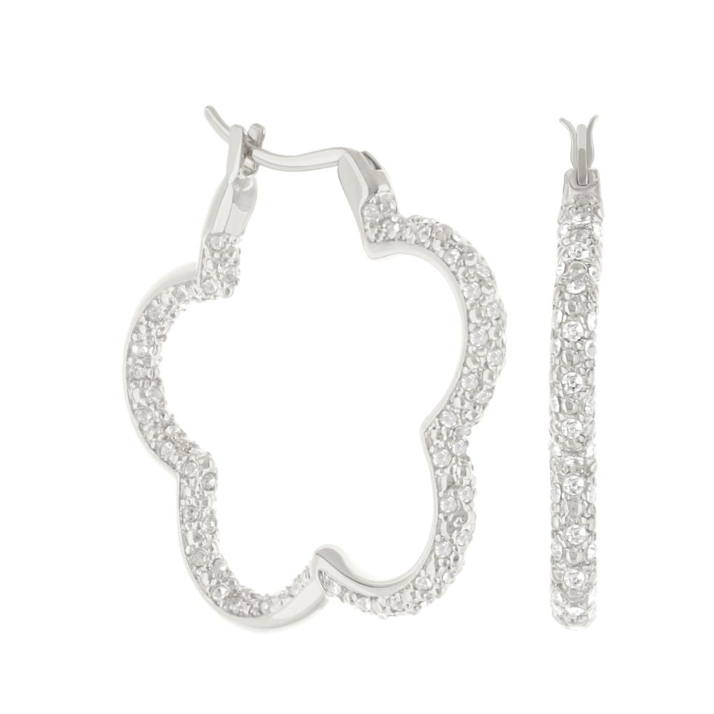 Daisy Pave Hoop Earrings by Lauren G Adams, silver-tone pavé hoops with a polished edge on Tampa Home & Garden Store