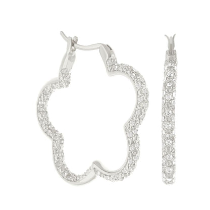 Daisy Pave Hoop Earrings by Lauren G Adams, silver-tone pavé hoops with a polished edge on Tampa Home & Garden Store