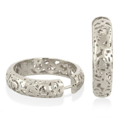 Hidden Hearts Hoop Earrings in silver-tone filigree with heart cutouts by Lauren G Adams on Tampa Home & Garden Store