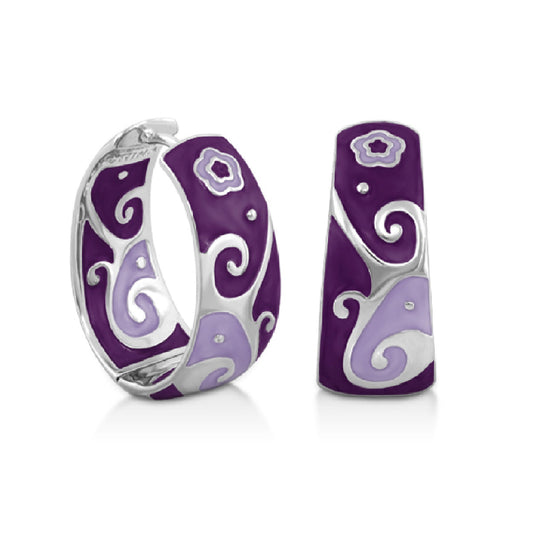 Swirling Hearts enamel hoop & rectangular earrings by Lauren G Adams in purple and lilac on Tampa Home & Garden Store