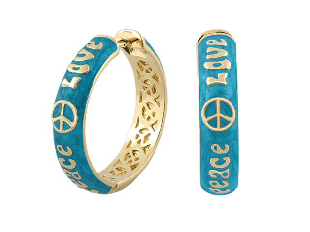 Lauren G Adams Peace and Love earrings set turquoise enamel gold-tone hoops and bar studs 2-piece on Tampa Home & Garden Store