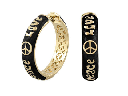 Peace and Love earrings by Lauren G Adams; black enamel gold-tone earrings with peace symbol on Tampa Home & Garden Store