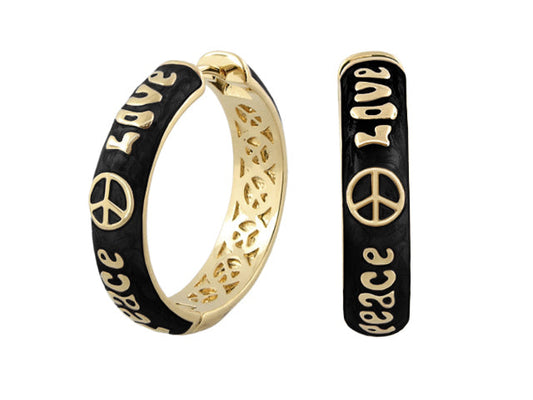 Peace and Love earrings by Lauren G Adams; black enamel gold-tone earrings with peace symbol on Tampa Home & Garden Store
