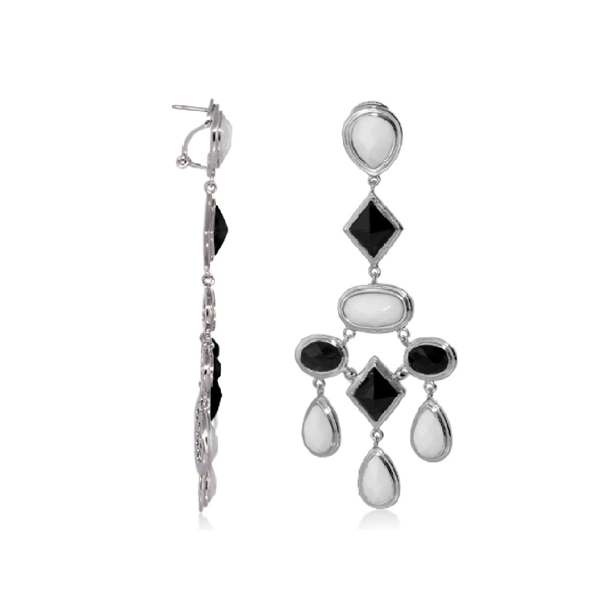 Lux Chandelier Earrings by Lauren G Adams, silver-tone enamel drops with black stones on Tampa Home & Garden Store