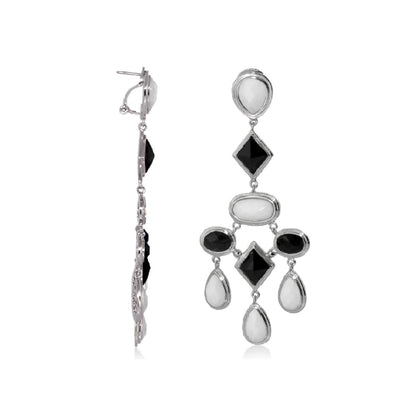 Lux Chandelier Earrings by Lauren G Adams, silver-tone enamel drops with black stones on Tampa Home & Garden Store