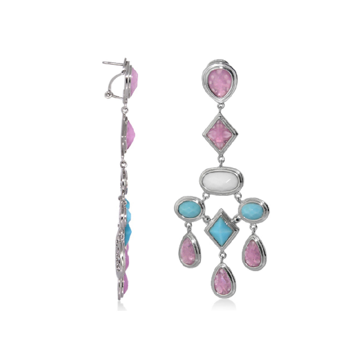 Lux Chandelier Earrings Lauren G Adams enamel with pink purple turquoise stones silver on Tampa Home & Garden Store