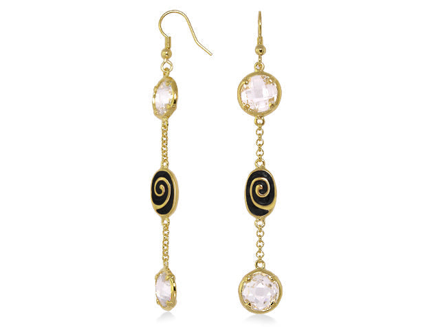 Signature Swirl earrings by Lauren G Adams, gold-tone drops with pink stones and black swirl accents on Tampa Home & Garden Store