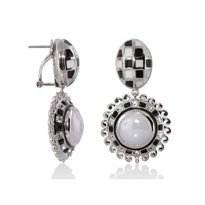 Sundial Earring pair by Lauren G Adams, enamel chandelier with mosaic oval top and pendant on Tampa Home & Garden Store