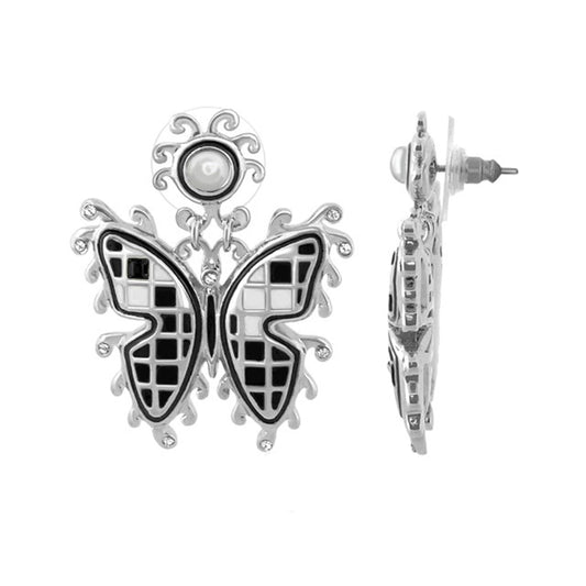 Sundial Earring enamel chandelier butterfly with black-white grid wings by Lauren G Adams on Tampa Home & Garden Store