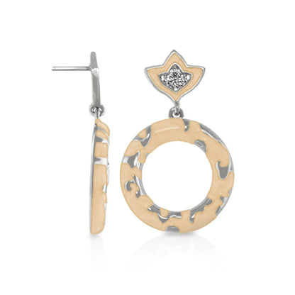 Fleur de Love drop earrings by Lauren G Adams, peach enamel two-tone hoop with diamond stud on Tampa Home & Garden Store