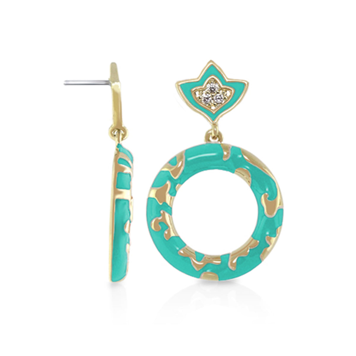 Fleur de Love drop earrings turquoise enamel gold-tone hoops by Lauren G Adams on Tampa Home & Garden Store
